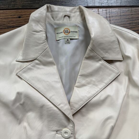 Vintage Wilsons Leather Jacket Genuine Cream Blazer Style Button Front Sz M - Picture 4 of 11